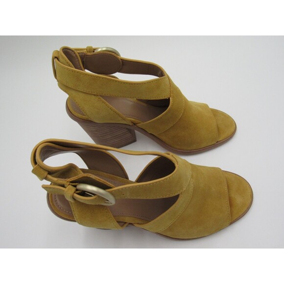 Marc Fisher Block Heel Sandal Yellow Suede Buckle Strap Womens Size 6 Boho - Picture 10 of 16